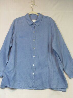 J. Jill Love Linen Shirt Womens 2X Blue Long Sleeve Button Front Casual Top